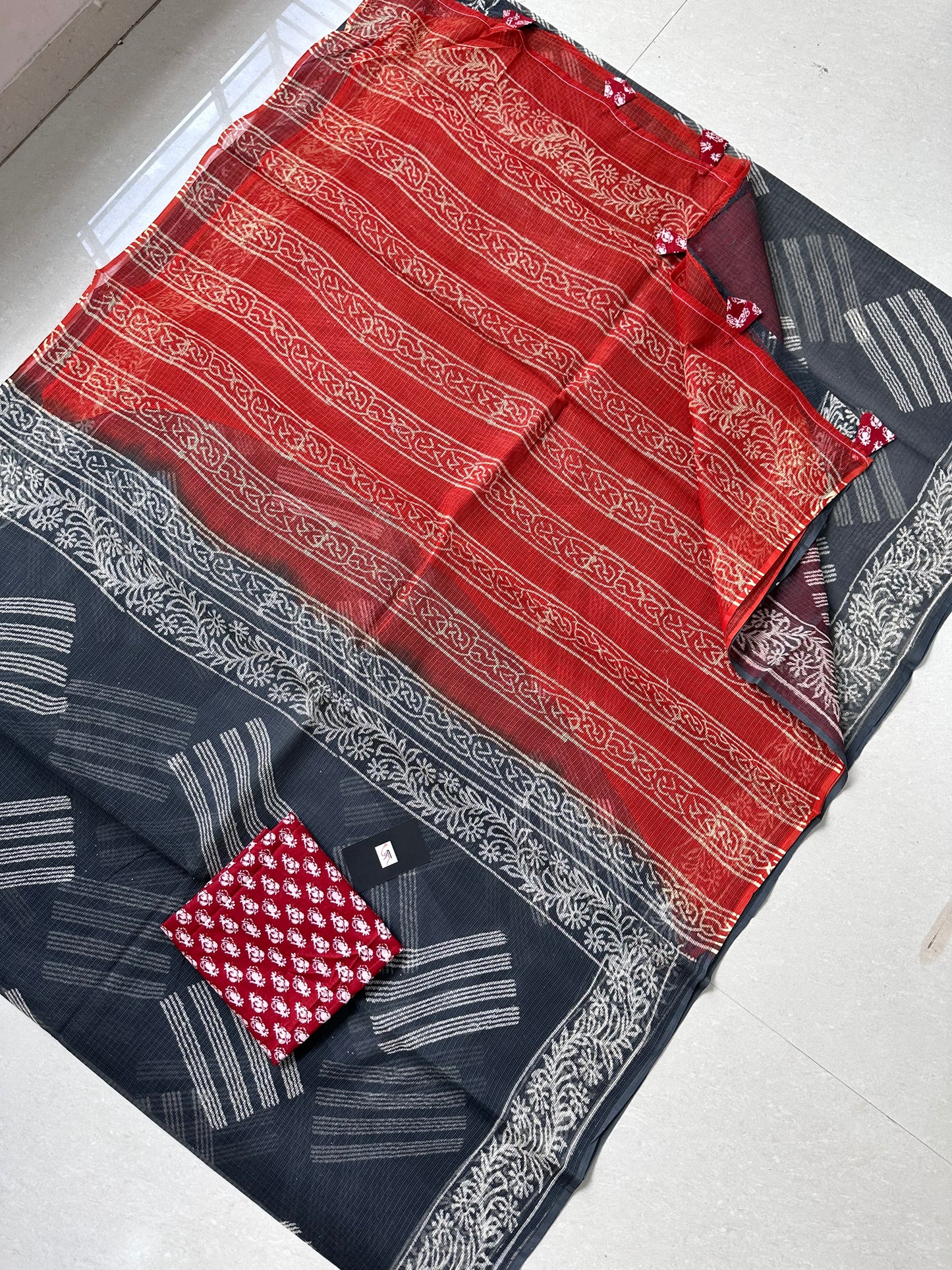 Pure HandBlock Printed Kota Cotton Doria Saree