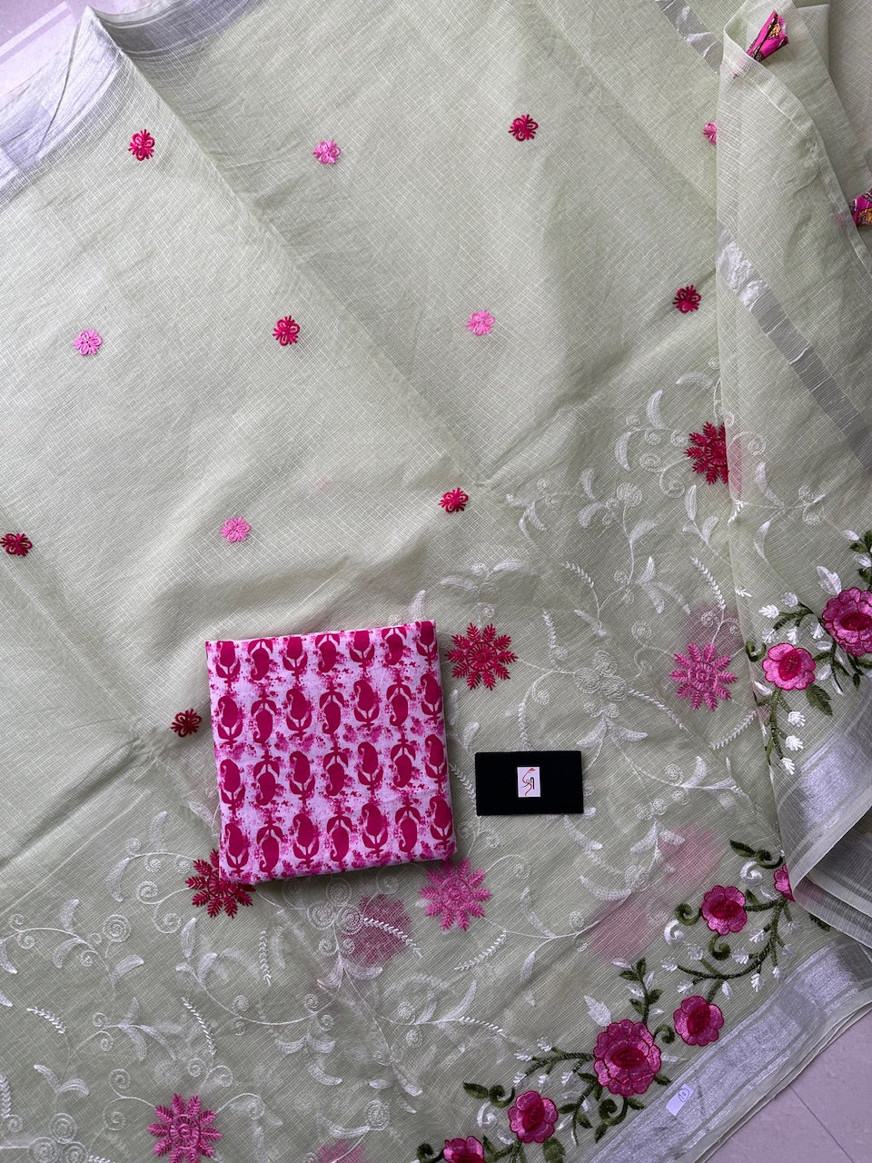 Embroidered Kota Cotton Doria Saree