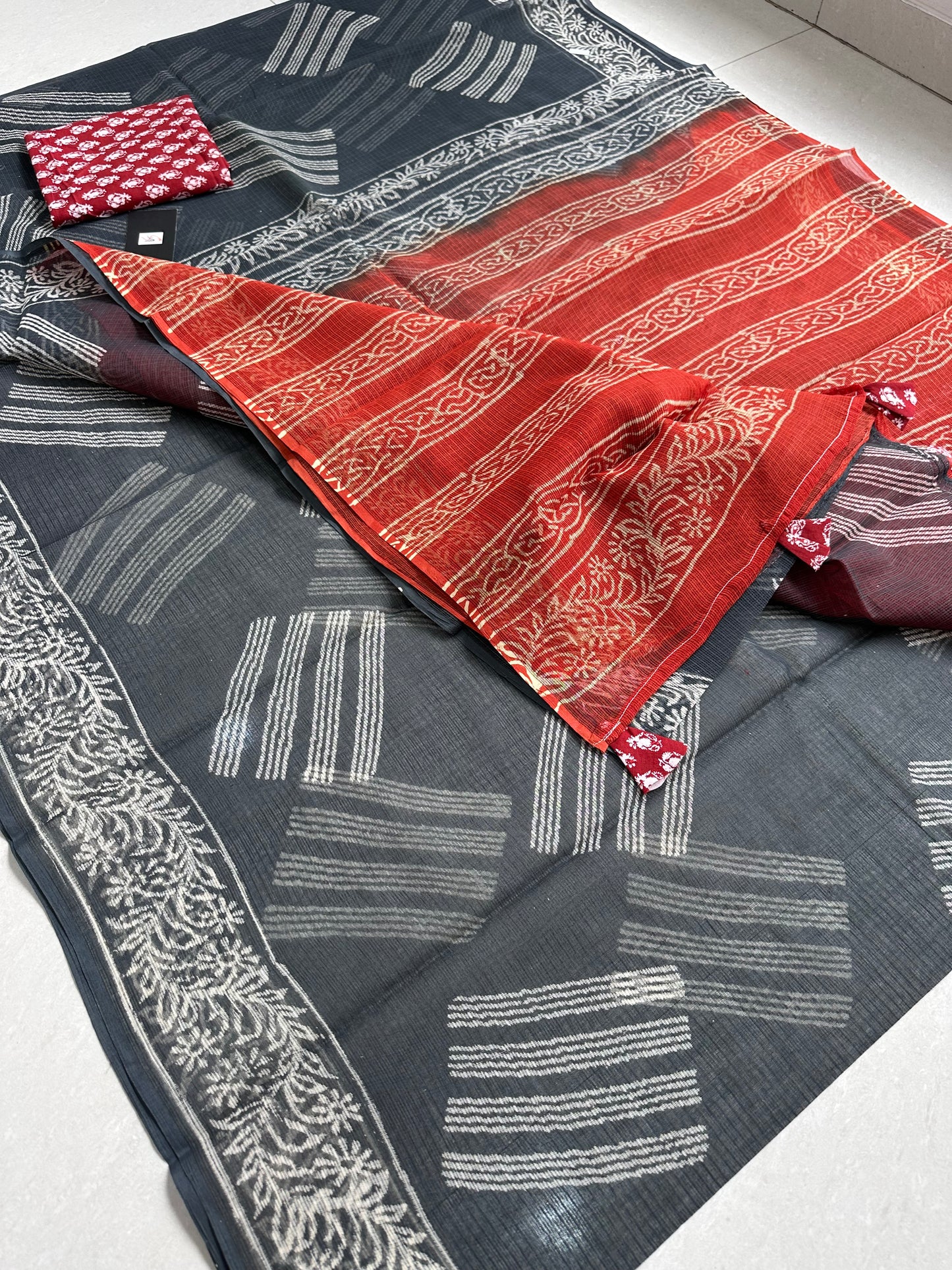 Pure HandBlock Printed Kota Cotton Doria Saree