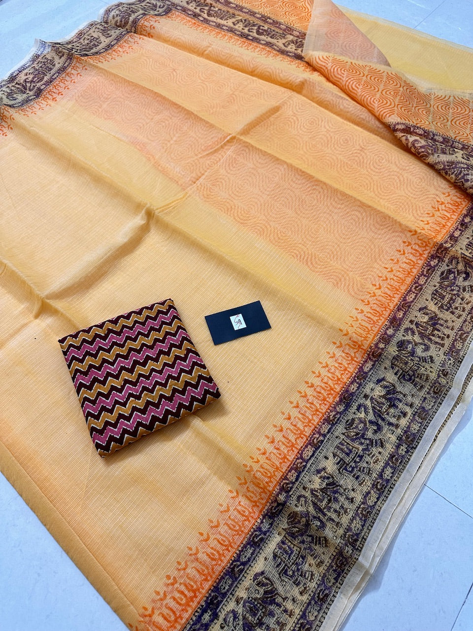 HandBlock Printed Kota Cotton Doria Saree