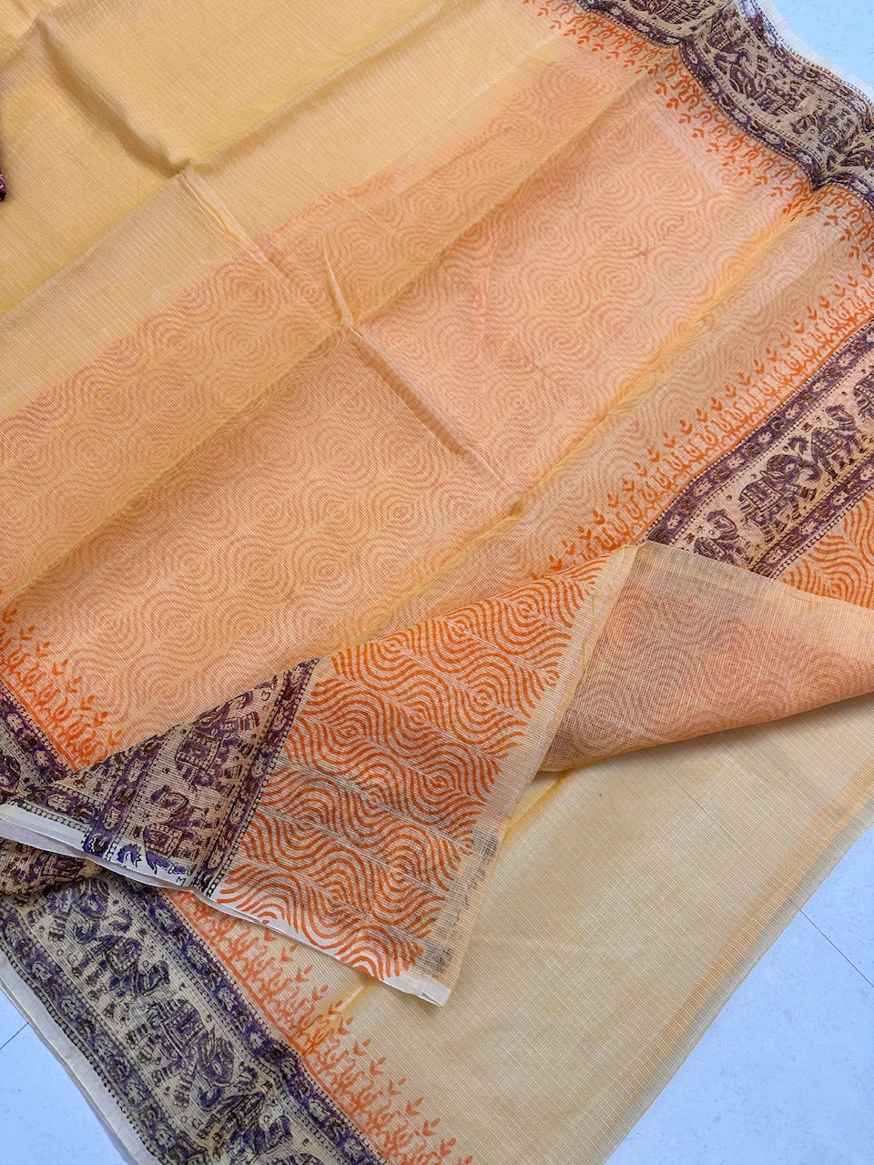 HandBlock Printed Kota Cotton Doria Saree