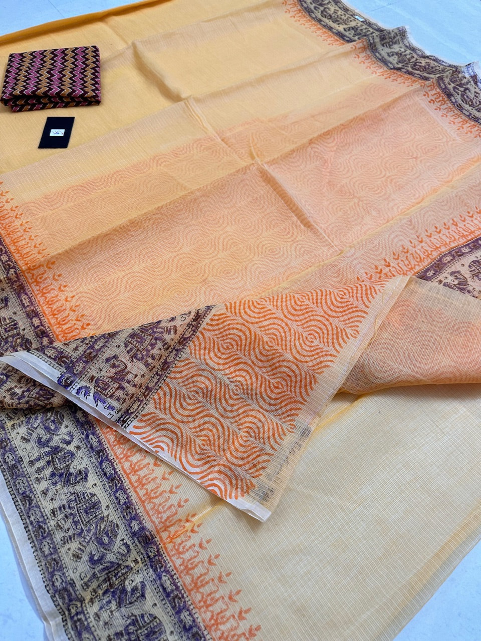 HandBlock Printed Kota Cotton Doria Saree