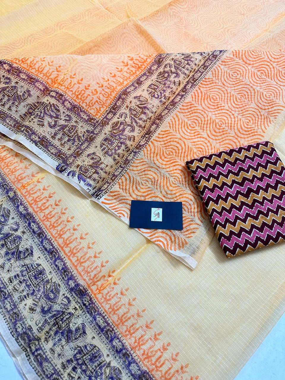 HandBlock Printed Kota Cotton Doria Saree