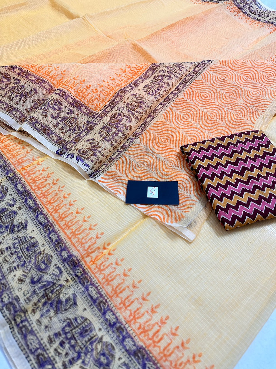 HandBlock Printed Kota Cotton Doria Saree