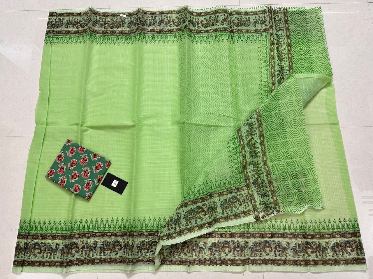 HandBlock Printed Kota Cotton Doria Saree