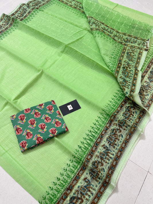 HandBlock Printed Kota Cotton Doria Saree