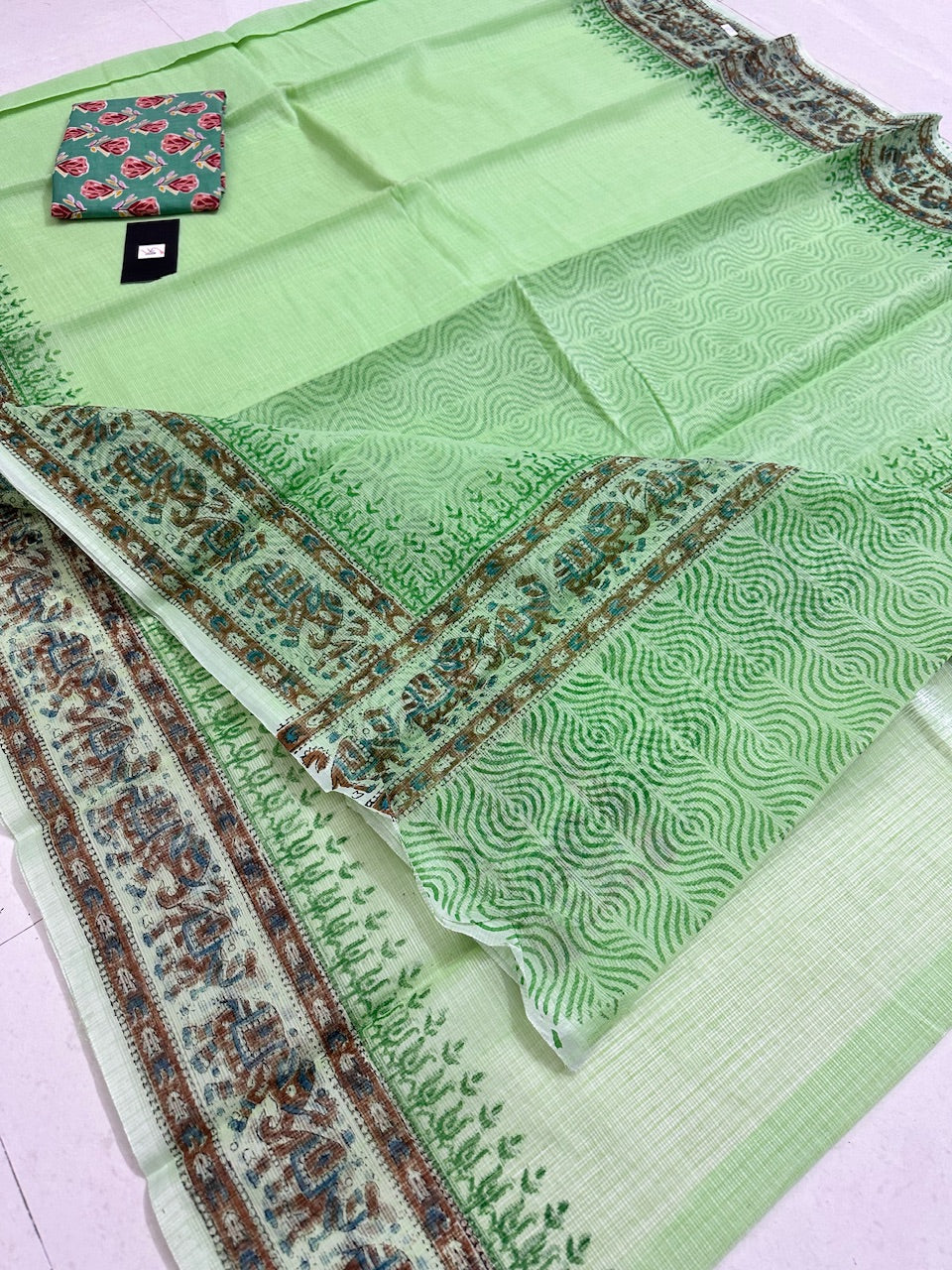 HandBlock Printed Kota Cotton Doria Saree