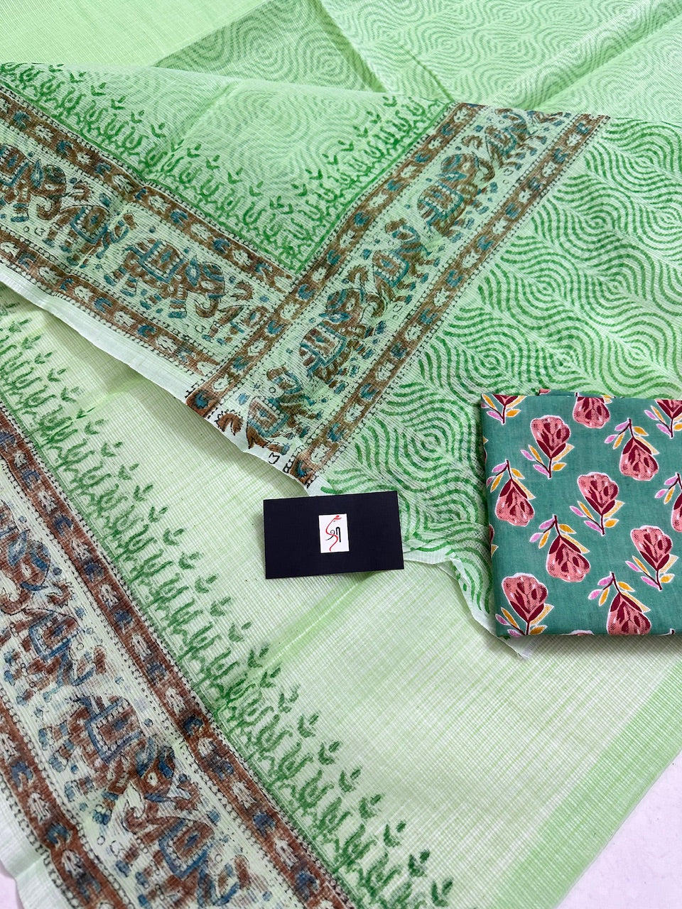 HandBlock Printed Kota Cotton Doria Saree