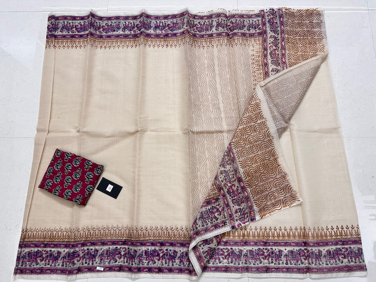 HandBlock Printed Kota Cotton Doria Saree