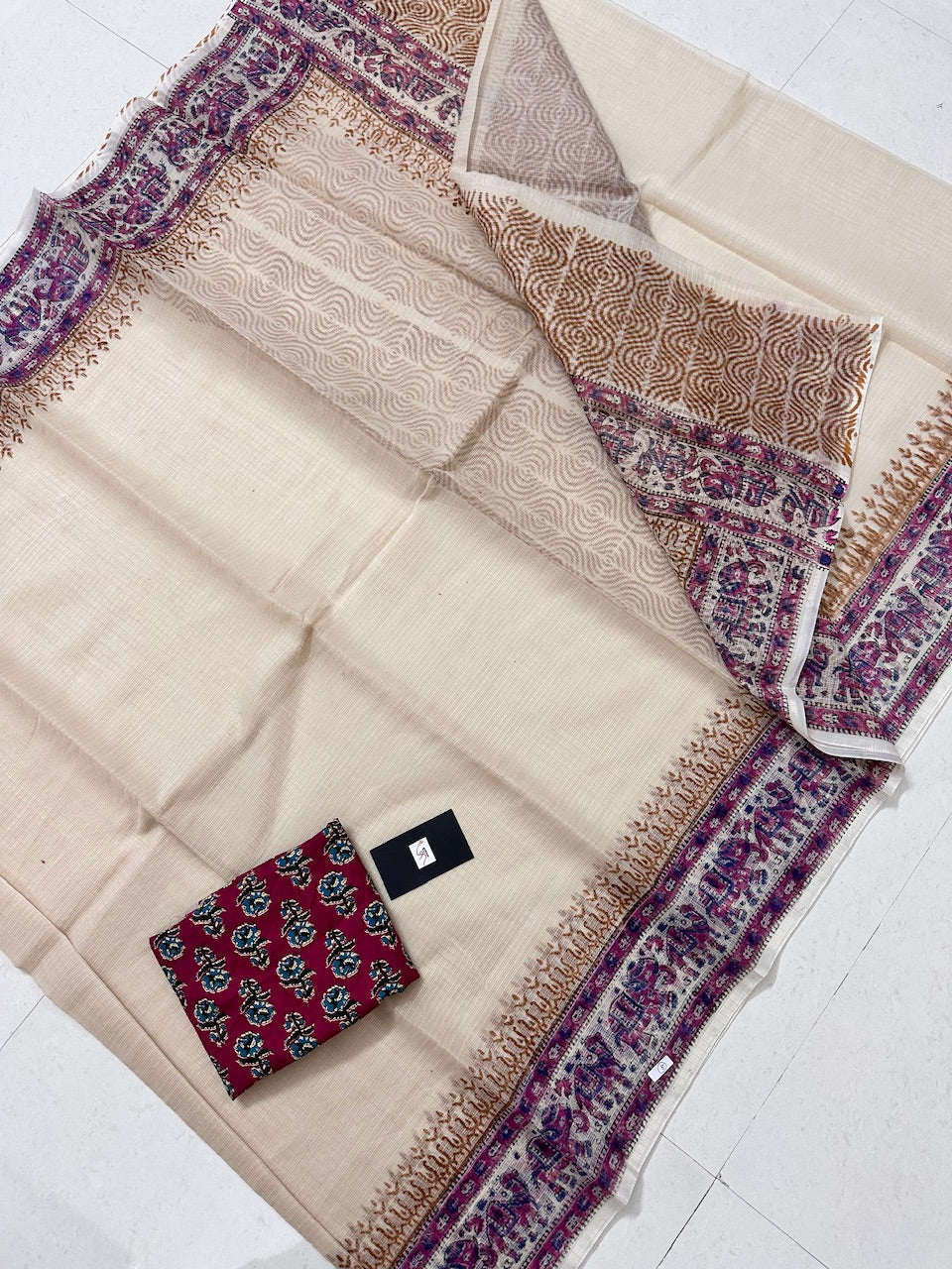 HandBlock Printed Kota Cotton Doria Saree