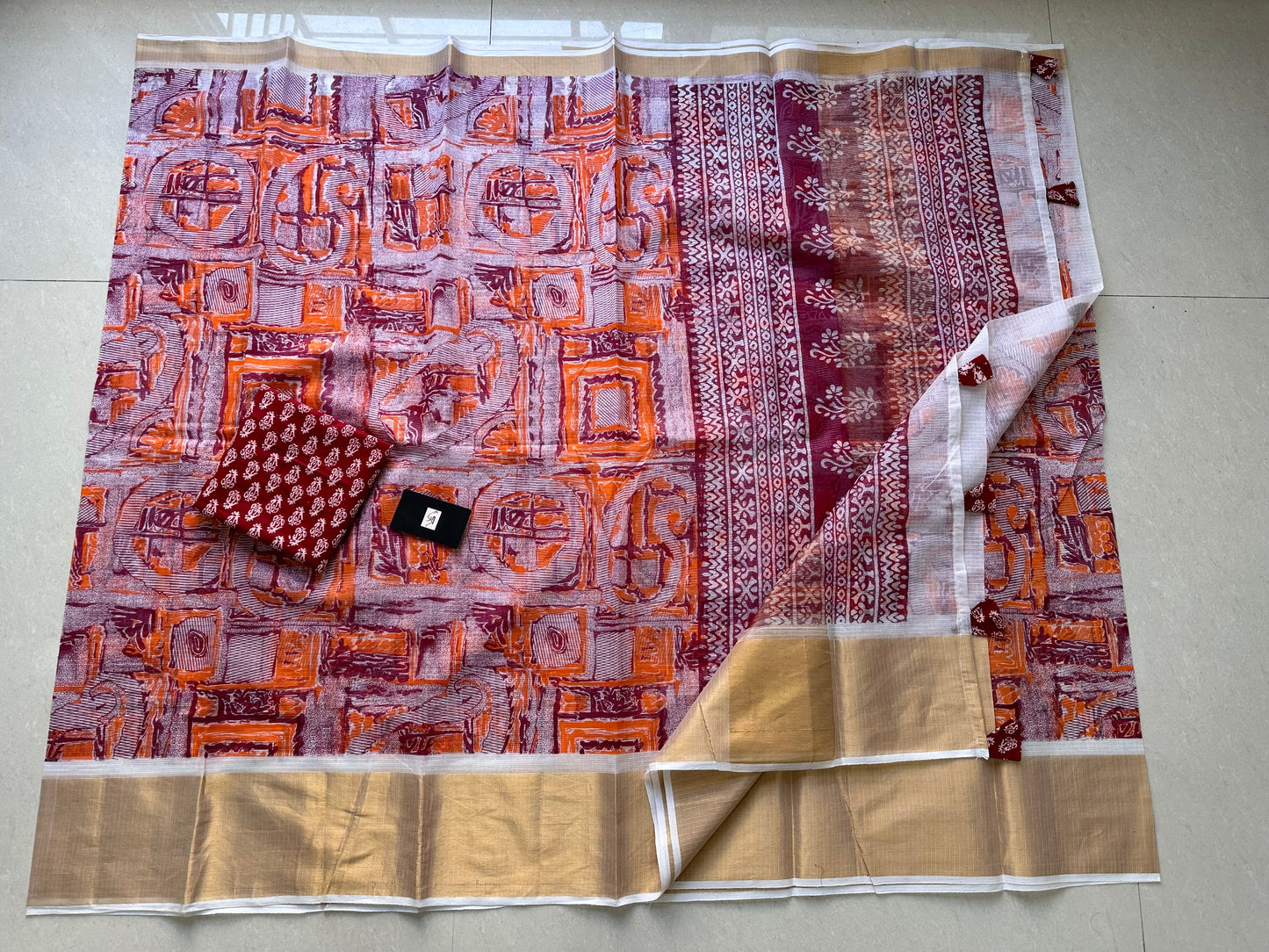 Pure HandBlock Printed Kota Cotton Doria Saree