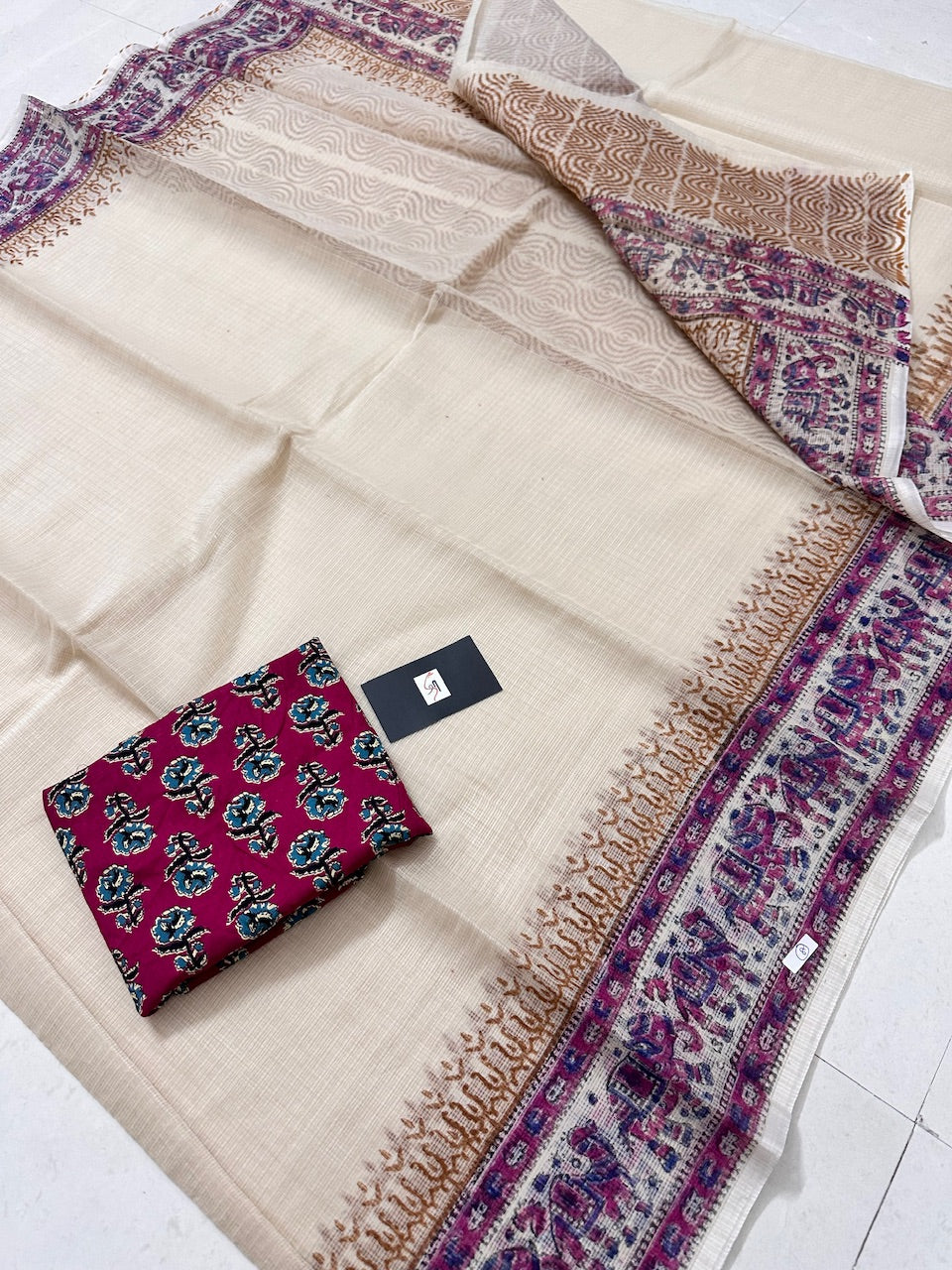 HandBlock Printed Kota Cotton Doria Saree