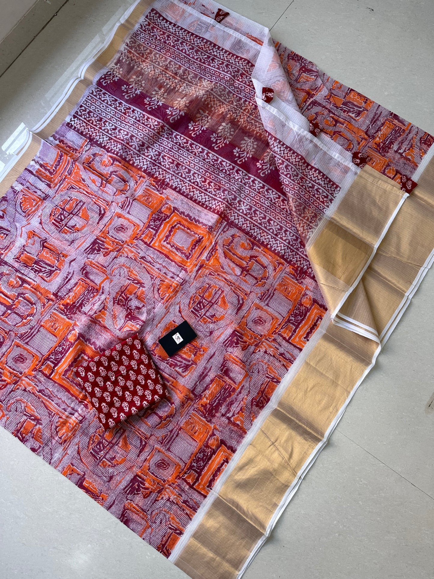 Pure HandBlock Printed Kota Cotton Doria Saree