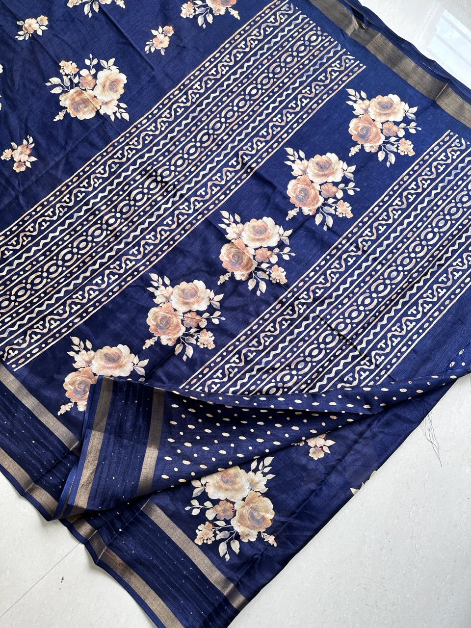 Digital Printed Soft Semi Dola Silk Saree with Sequence Border