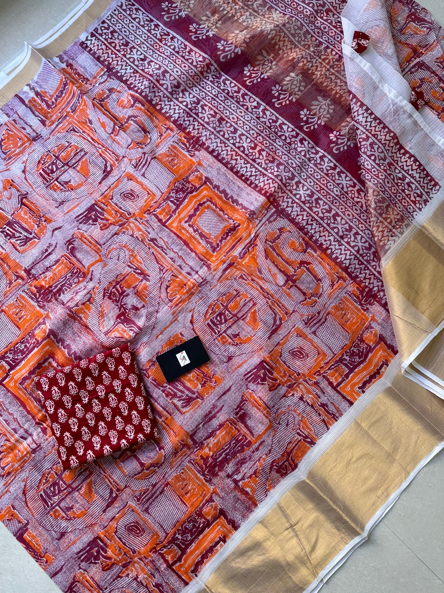 Pure HandBlock Printed Kota Cotton Doria Saree