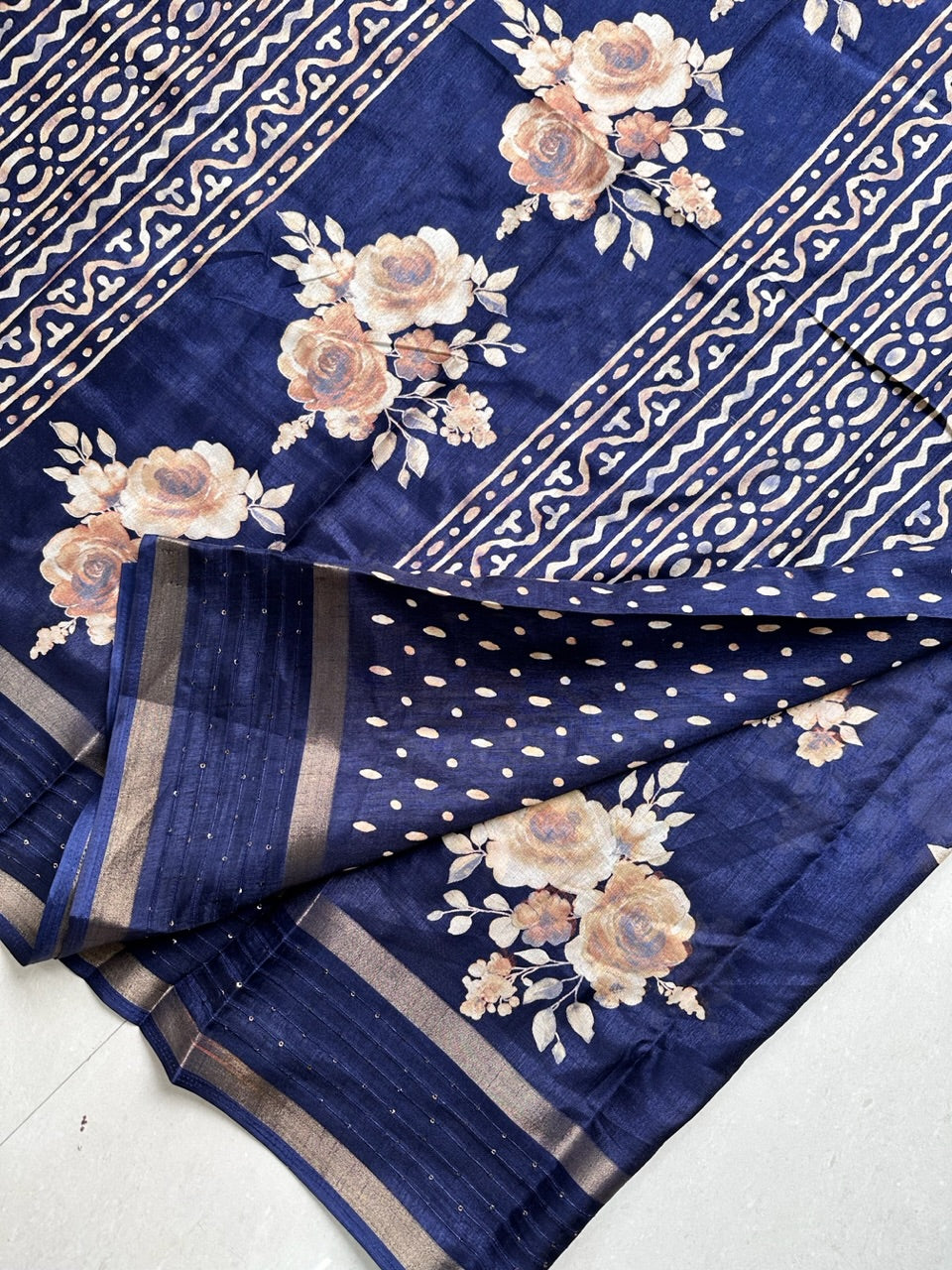 Digital Printed Soft Semi Dola Silk Saree with Sequence Border