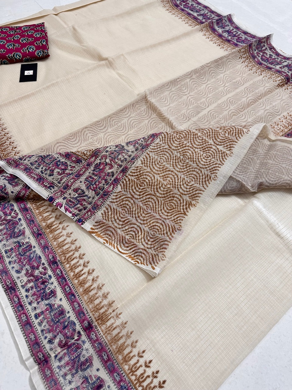 HandBlock Printed Kota Cotton Doria Saree