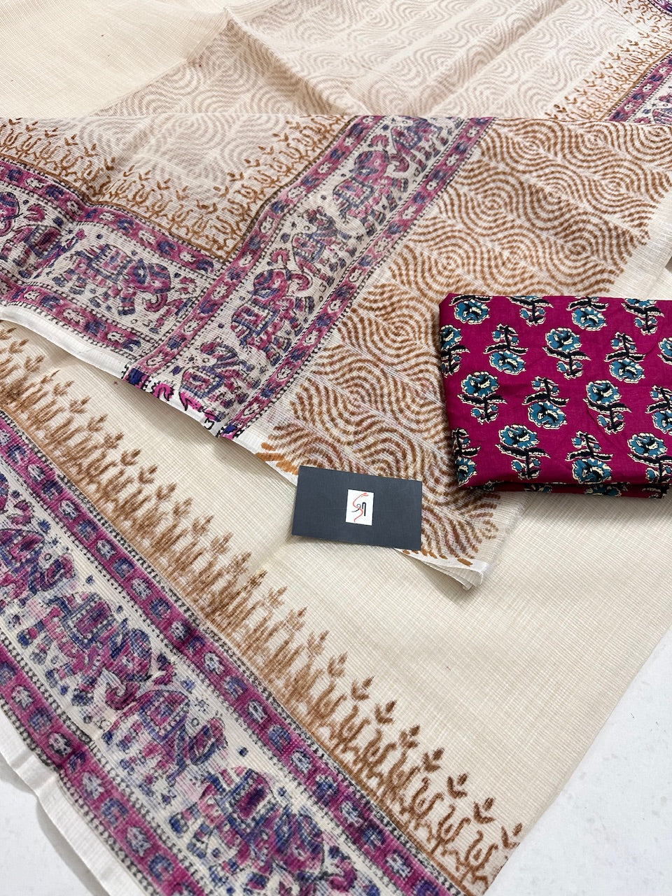 HandBlock Printed Kota Cotton Doria Saree