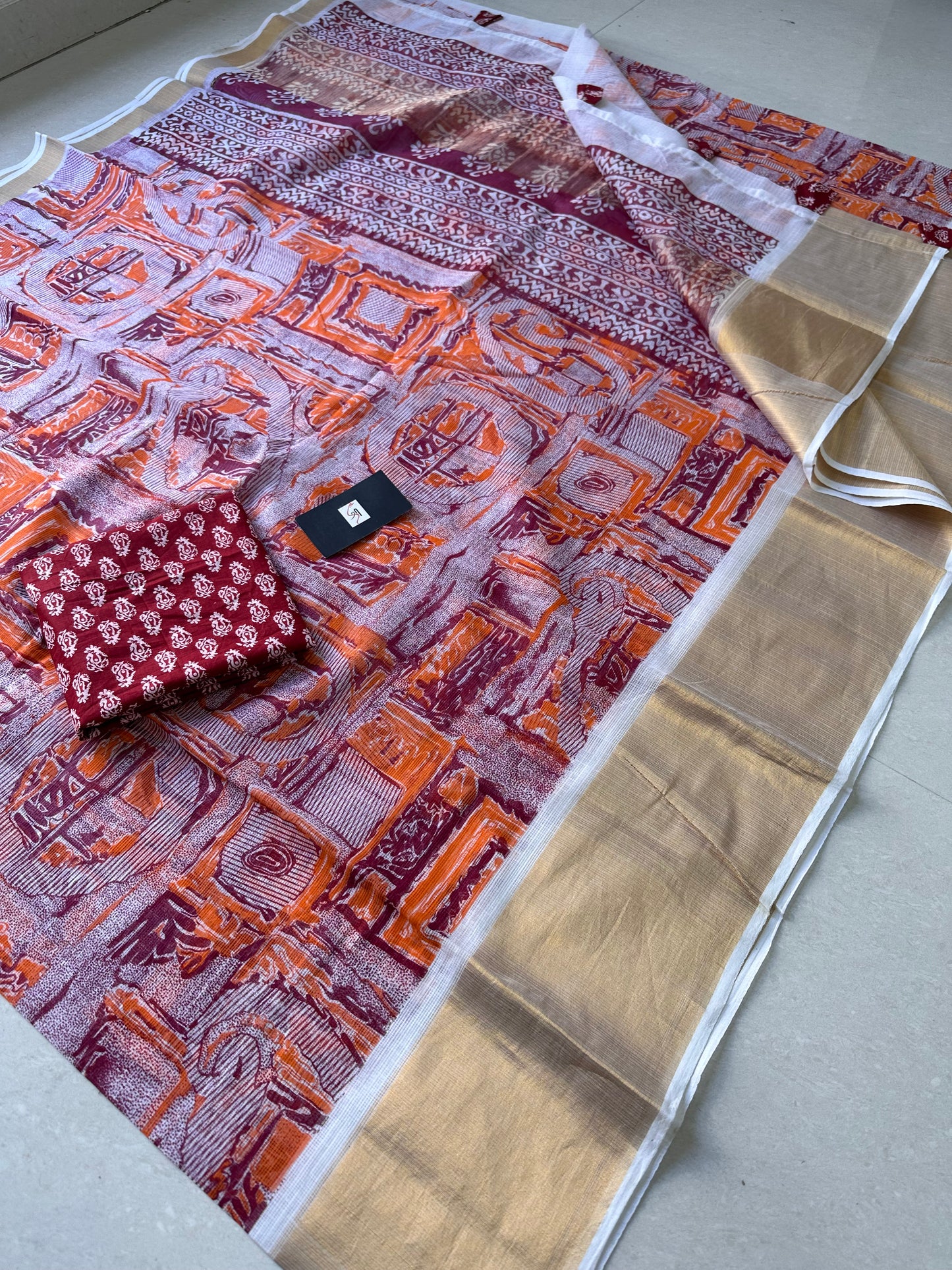 Pure HandBlock Printed Kota Cotton Doria Saree