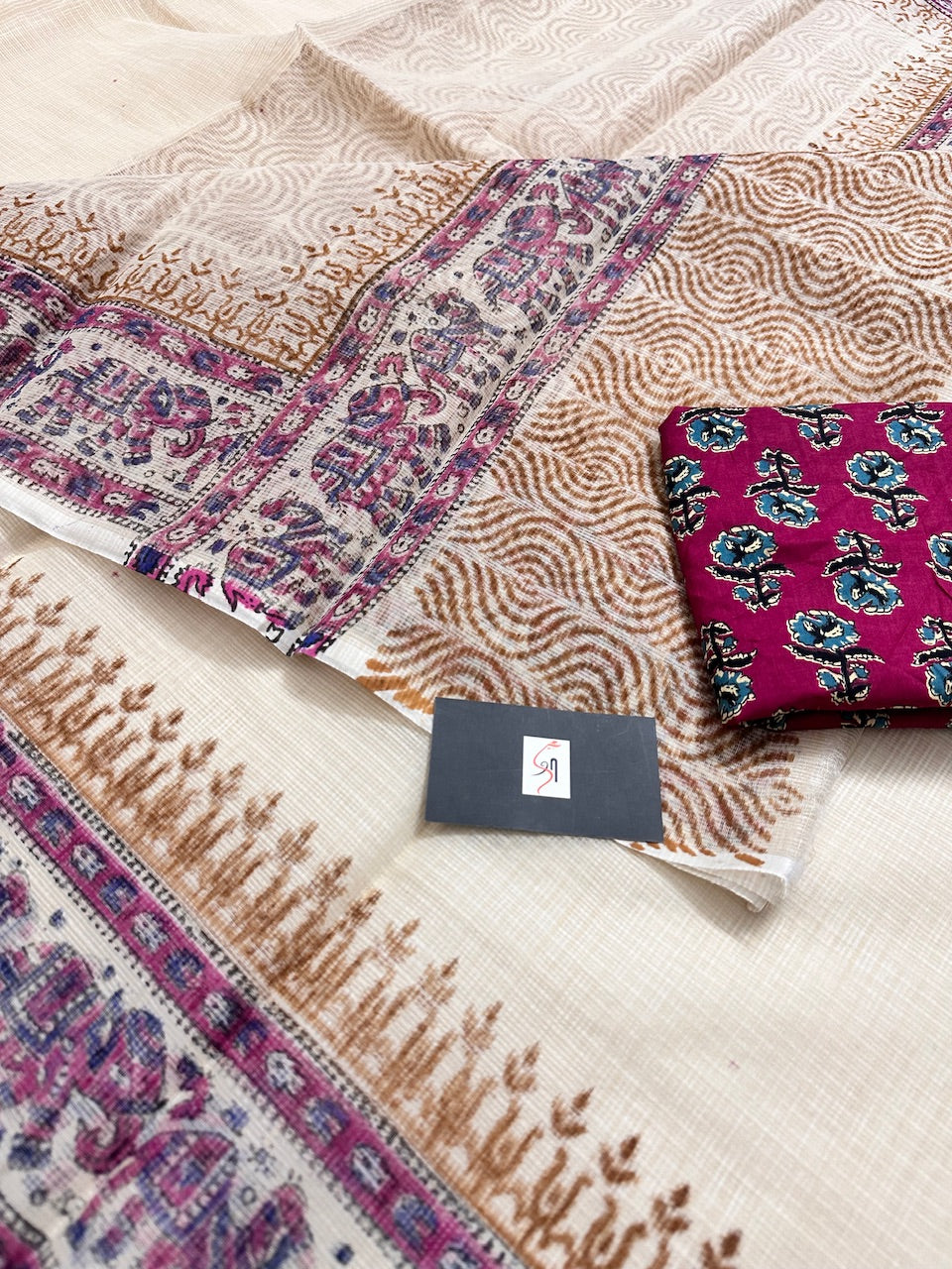 HandBlock Printed Kota Cotton Doria Saree