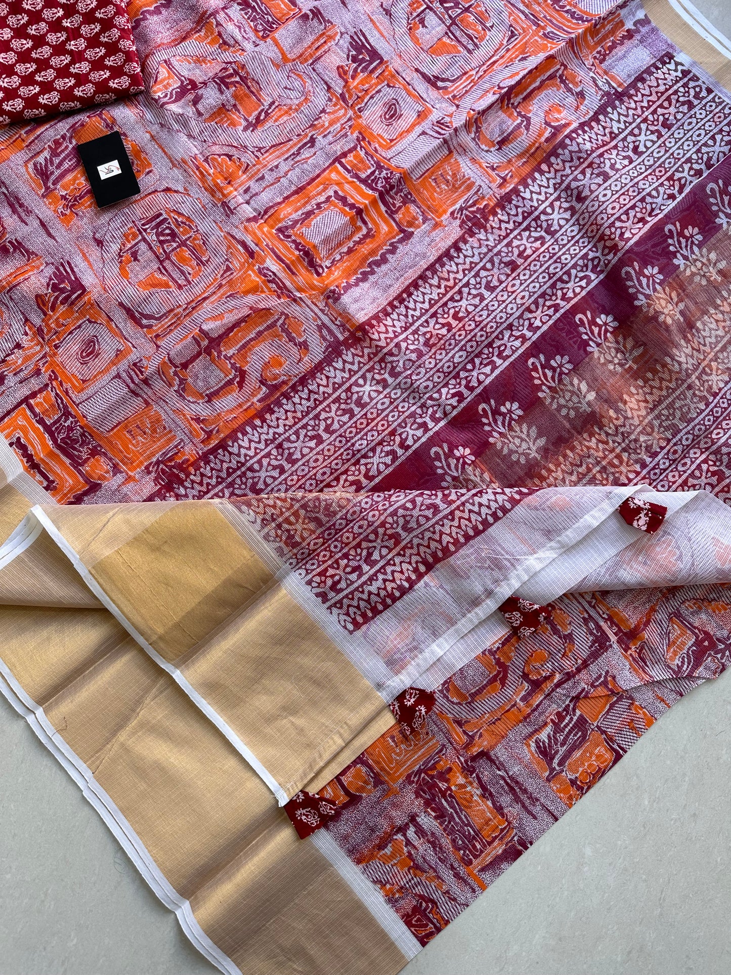 Pure HandBlock Printed Kota Cotton Doria Saree