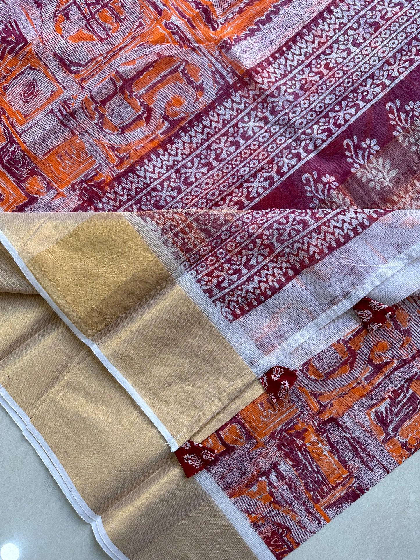 Pure HandBlock Printed Kota Cotton Doria Saree