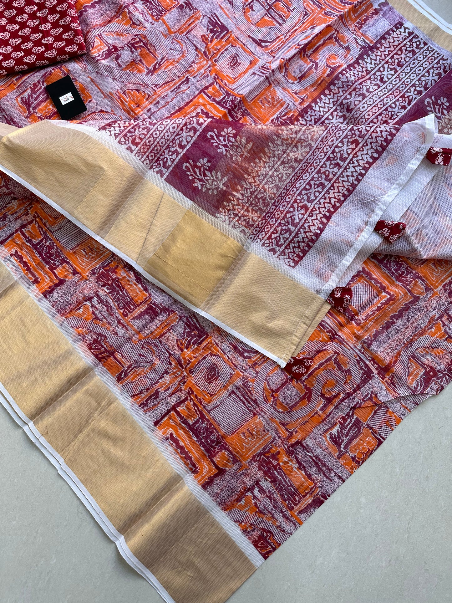 Pure HandBlock Printed Kota Cotton Doria Saree