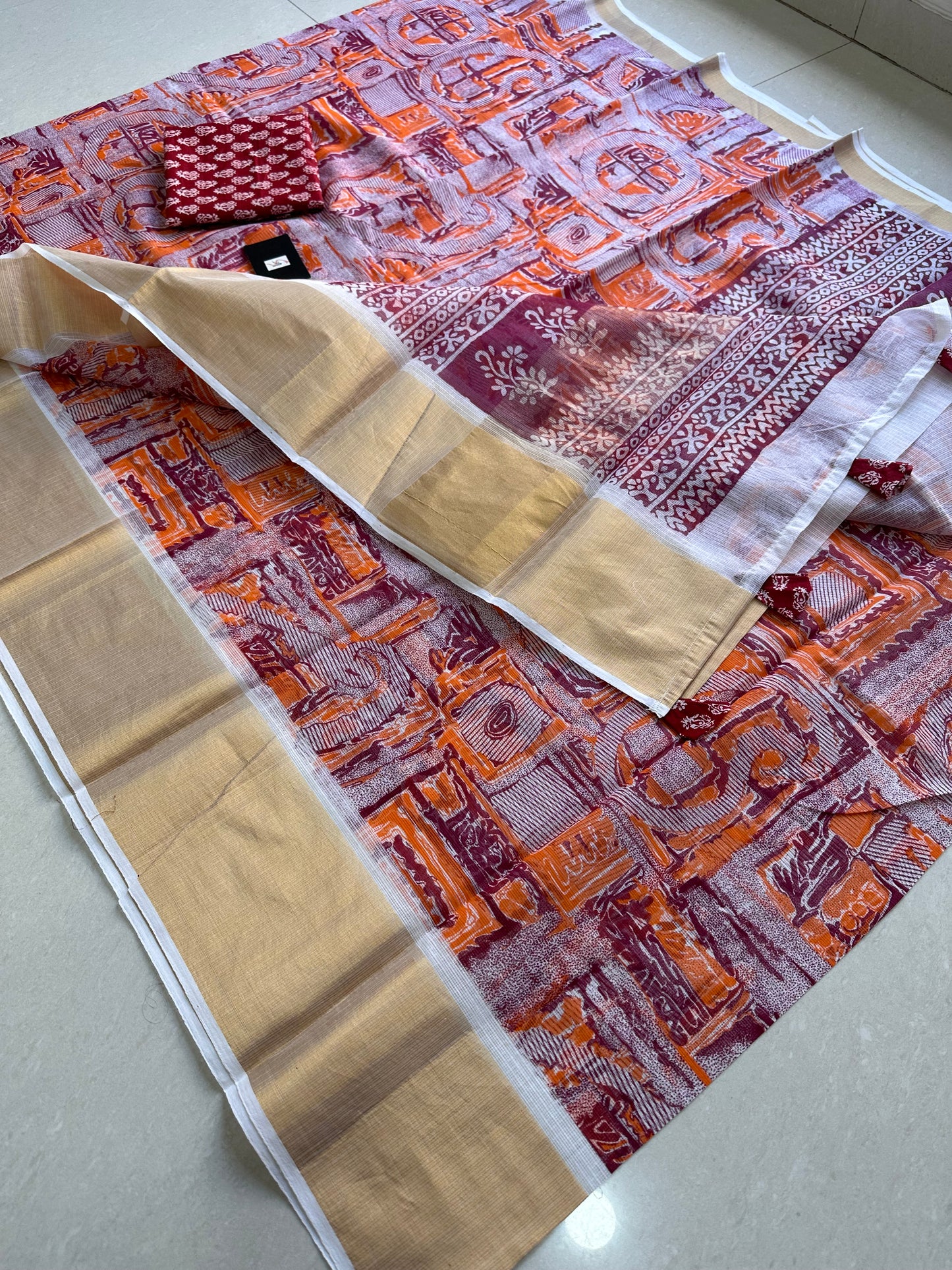 Pure HandBlock Printed Kota Cotton Doria Saree