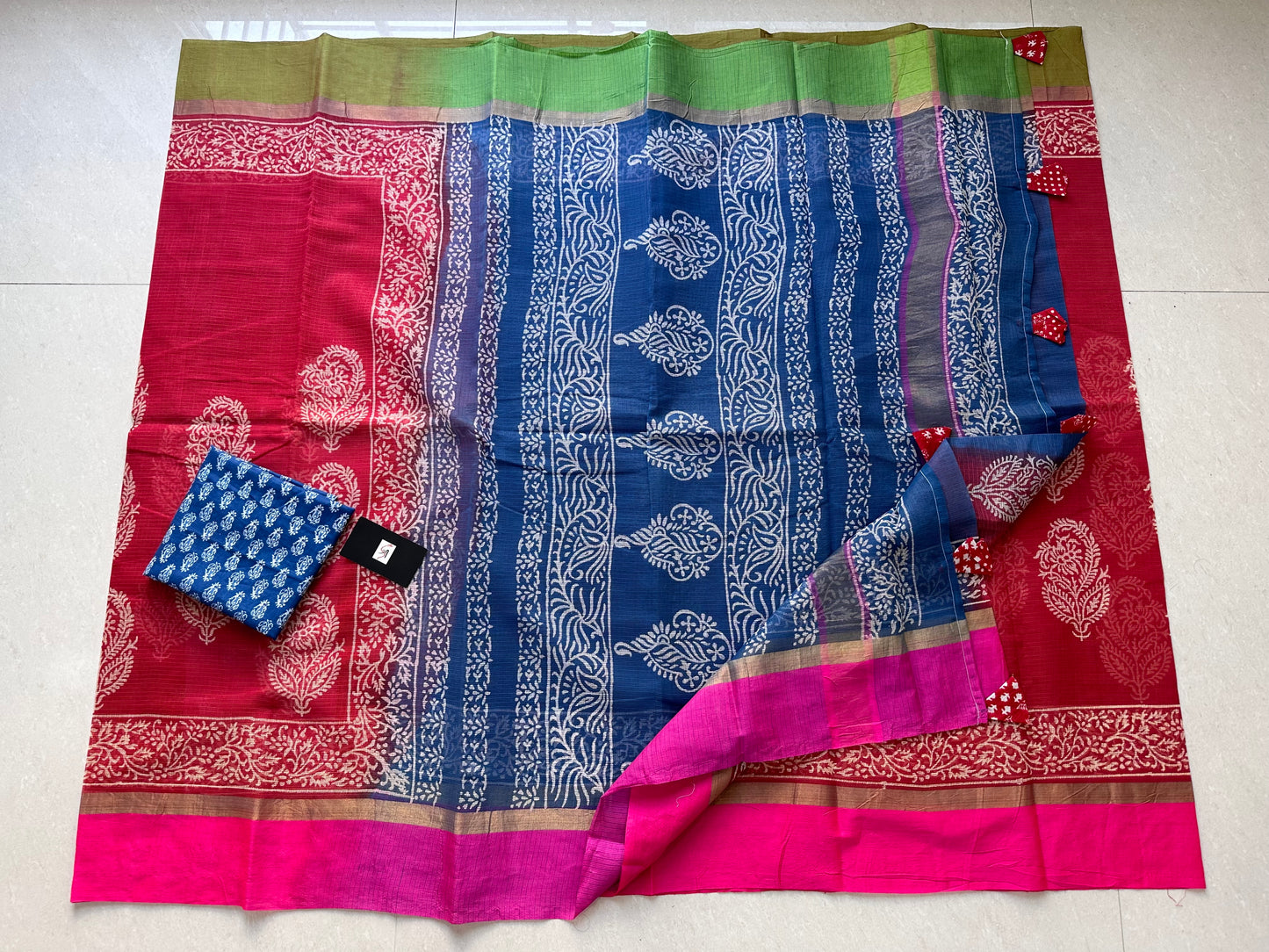 Pure HandBlock Printed Kota Cotton Doria Saree