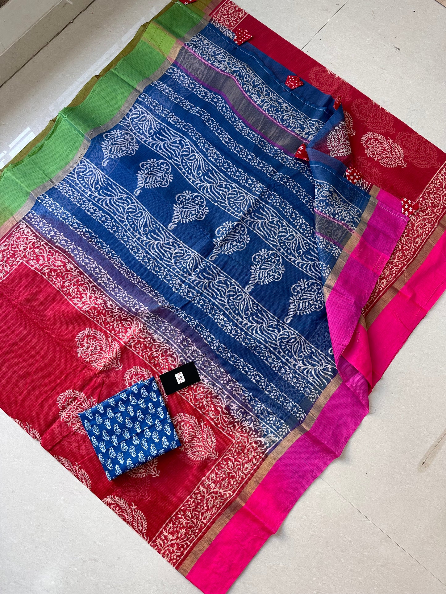 Pure HandBlock Printed Kota Cotton Doria Saree