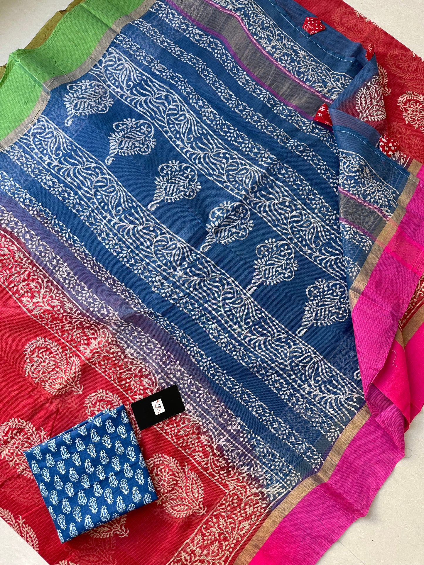 Pure HandBlock Printed Kota Cotton Doria Saree