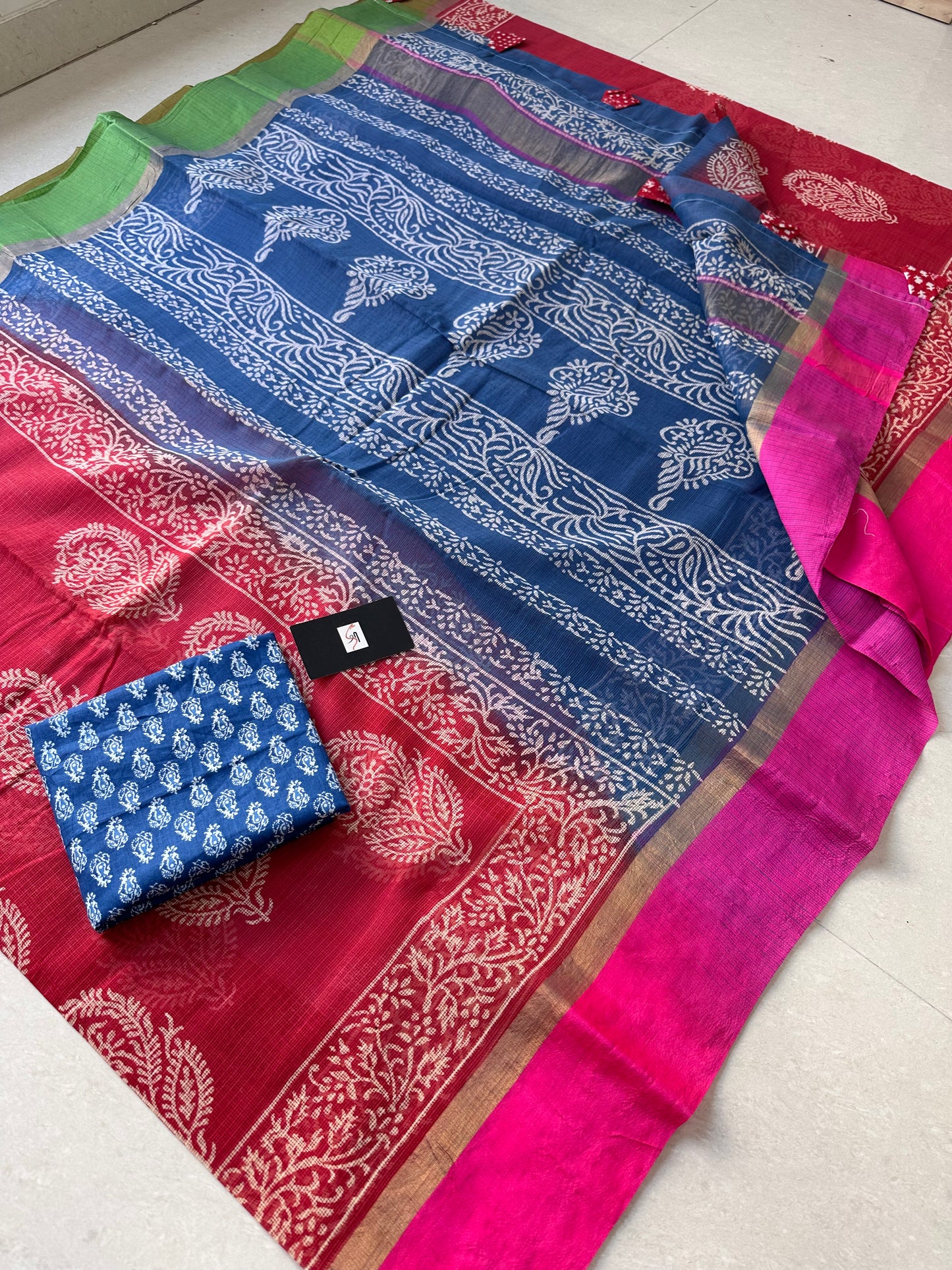 Pure HandBlock Printed Kota Cotton Doria Saree