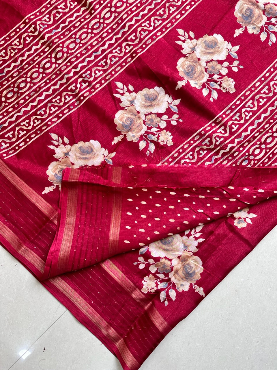 Digital Printed Soft Semi Dola Silk Saree with Sequence Border