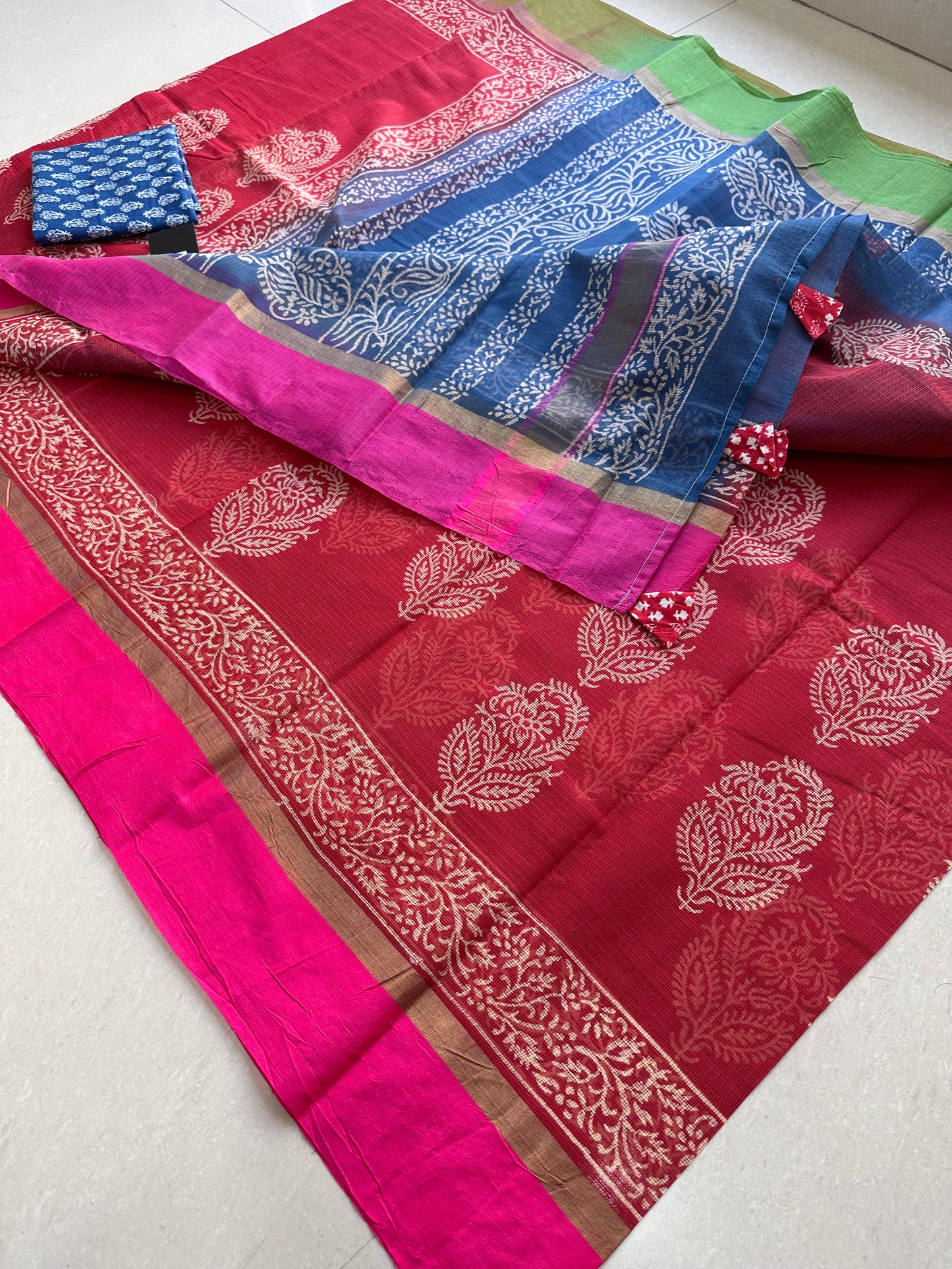 Pure HandBlock Printed Kota Cotton Doria Saree