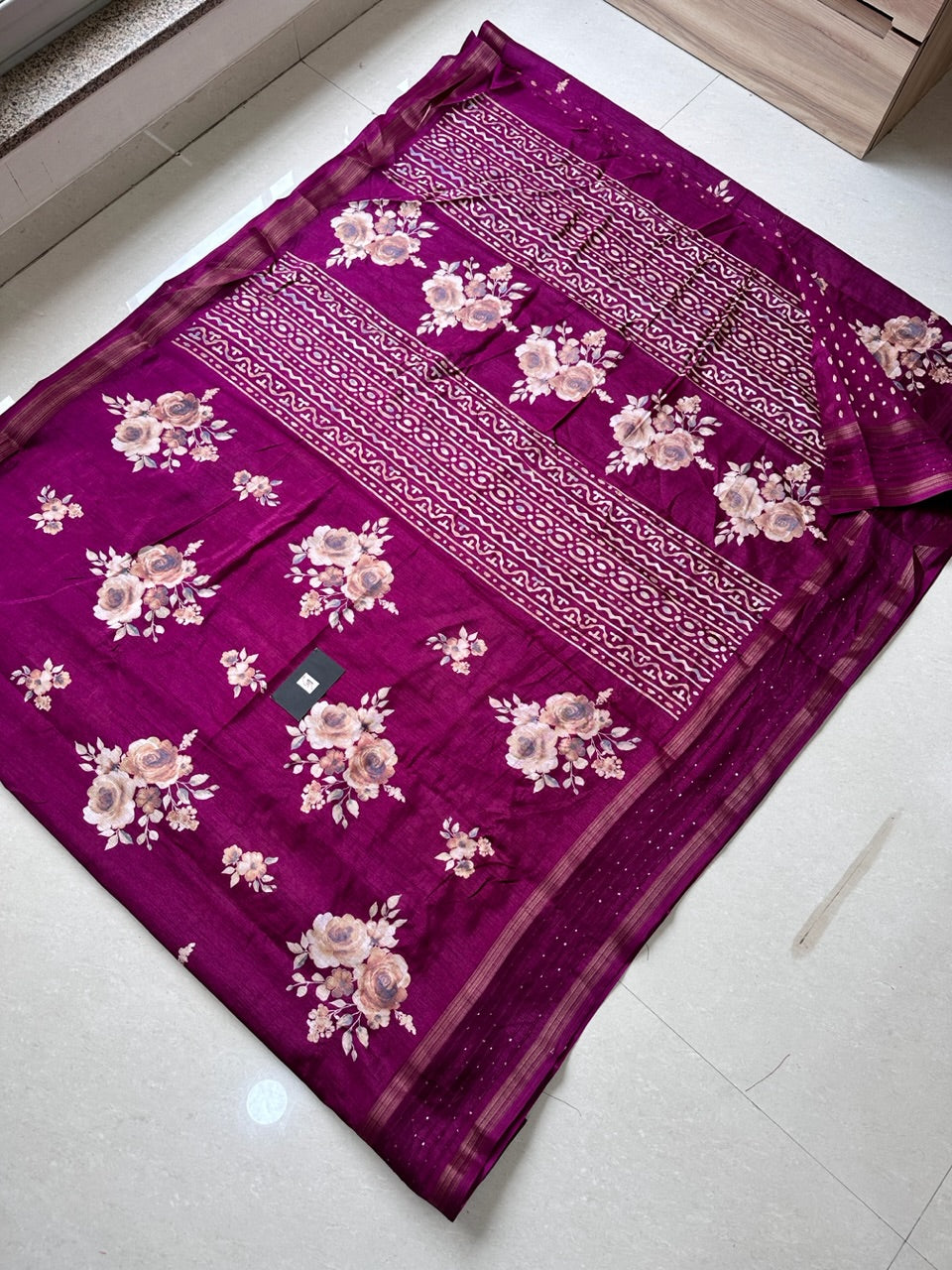 Digital Printed Soft Semi Dola Silk Saree with Sequence Border