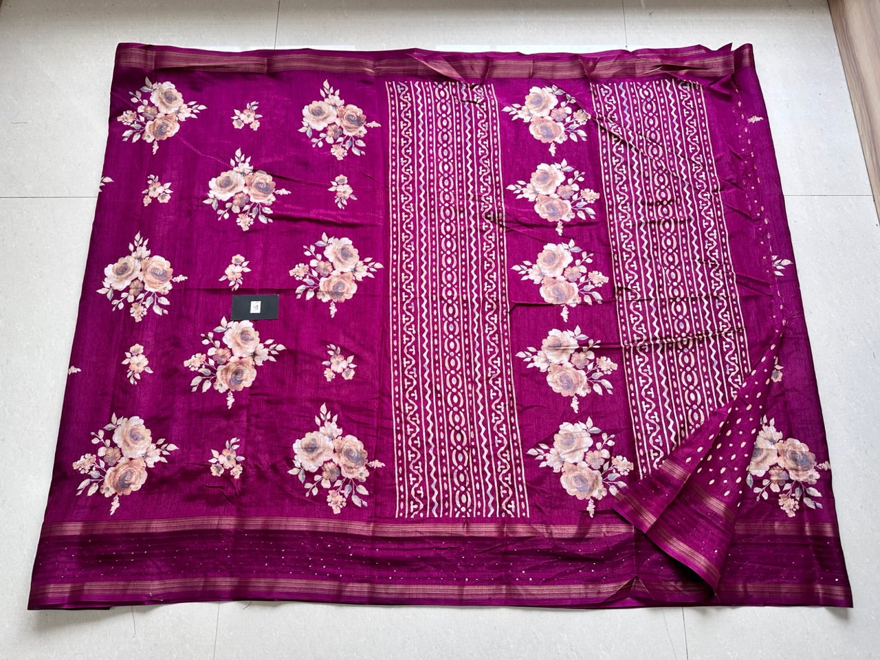 Digital Printed Soft Semi Dola Silk Saree with Sequence Border