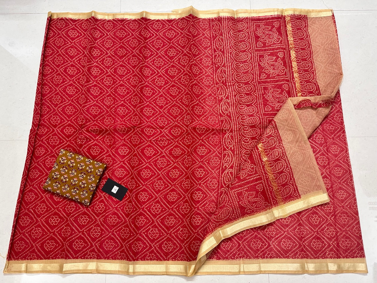 HandBlock Bandhini Printed Kota Cotton Doria Saree