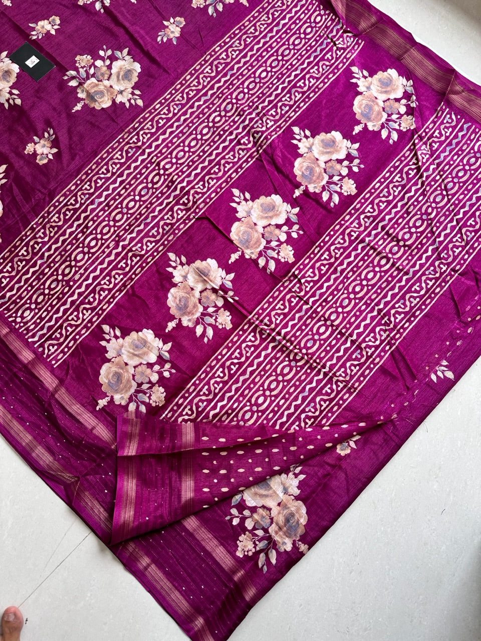 Digital Printed Soft Semi Dola Silk Saree with Sequence Border