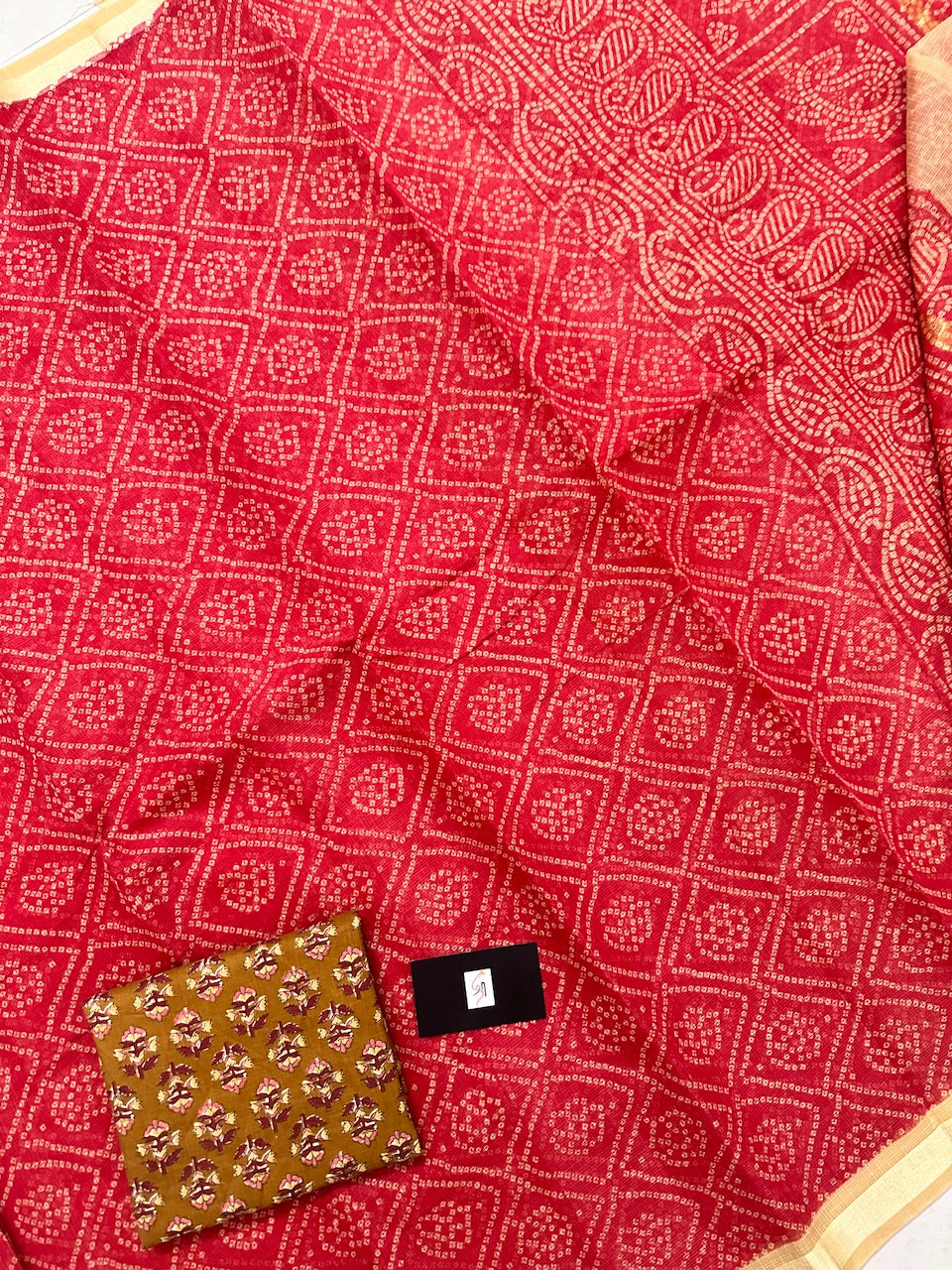 HandBlock Bandhini Printed Kota Cotton Doria Saree