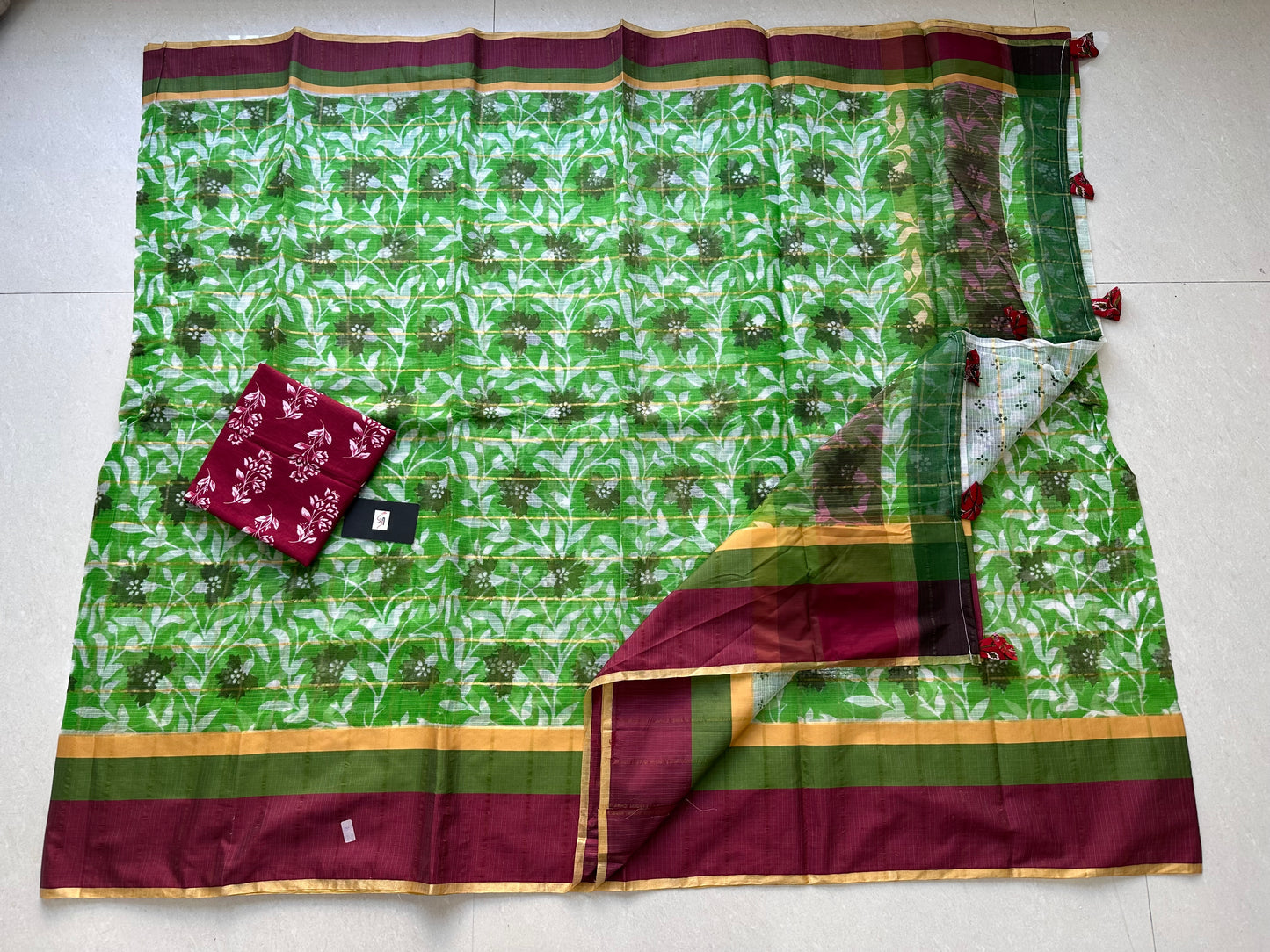 Pure HandBlock Printed Kota Cotton Doria Saree