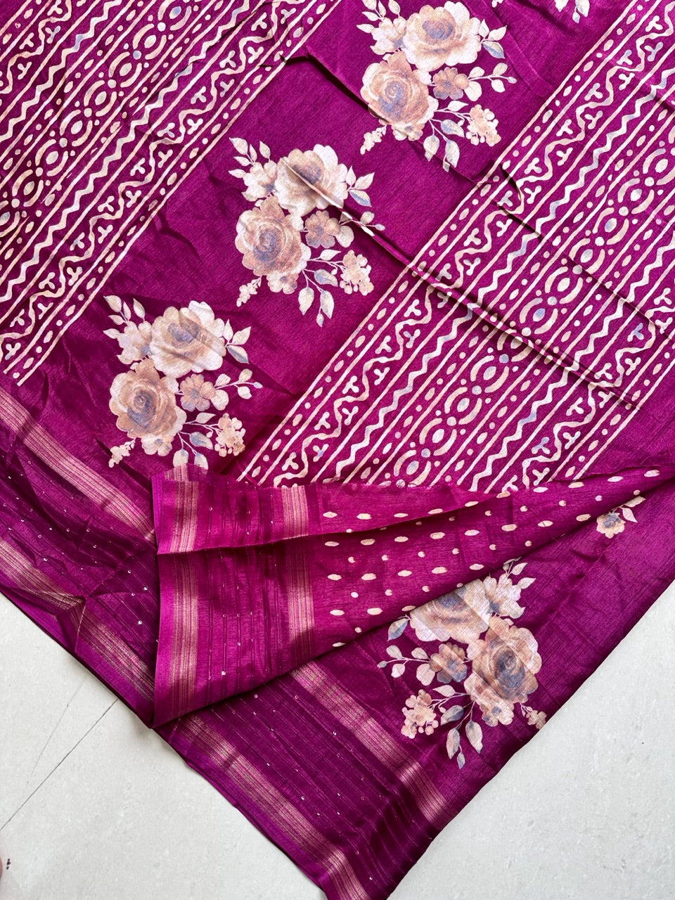 Digital Printed Soft Semi Dola Silk Saree with Sequence Border