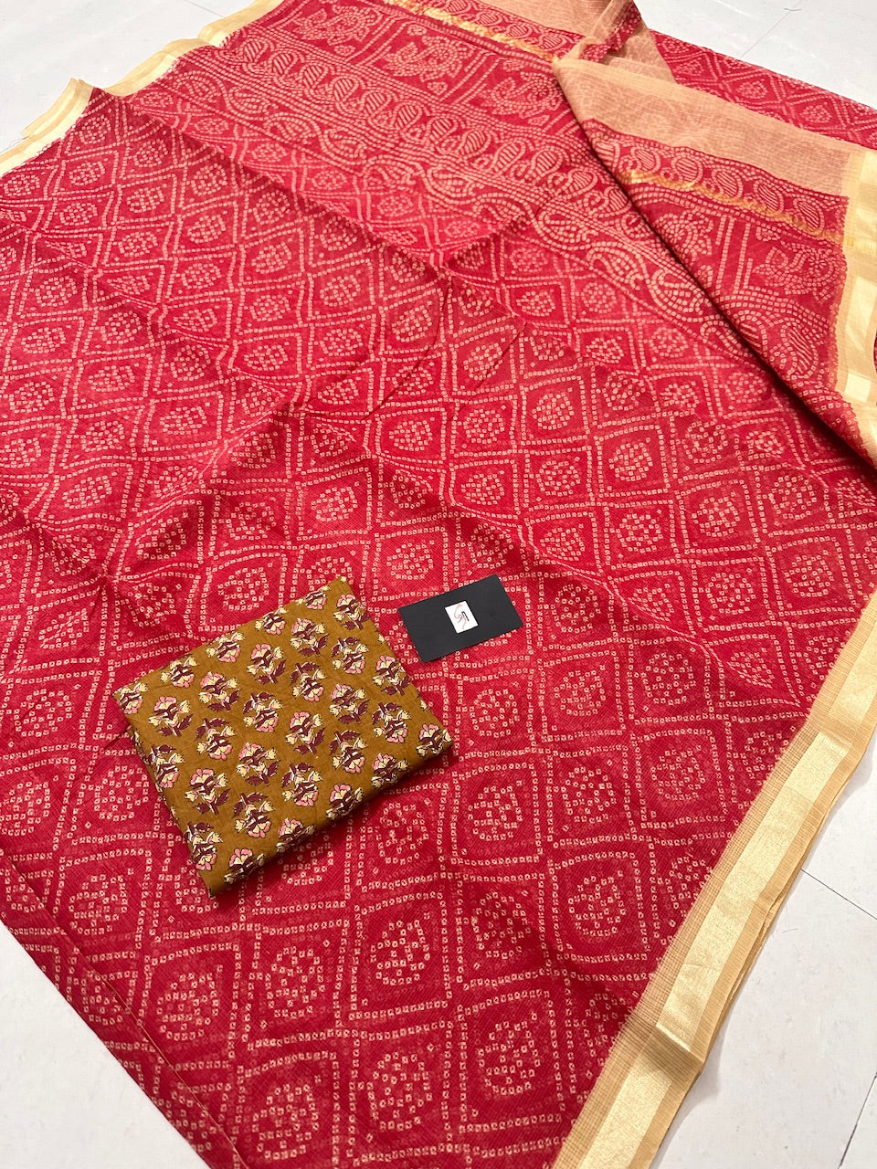 HandBlock Bandhini Printed Kota Cotton Doria Saree