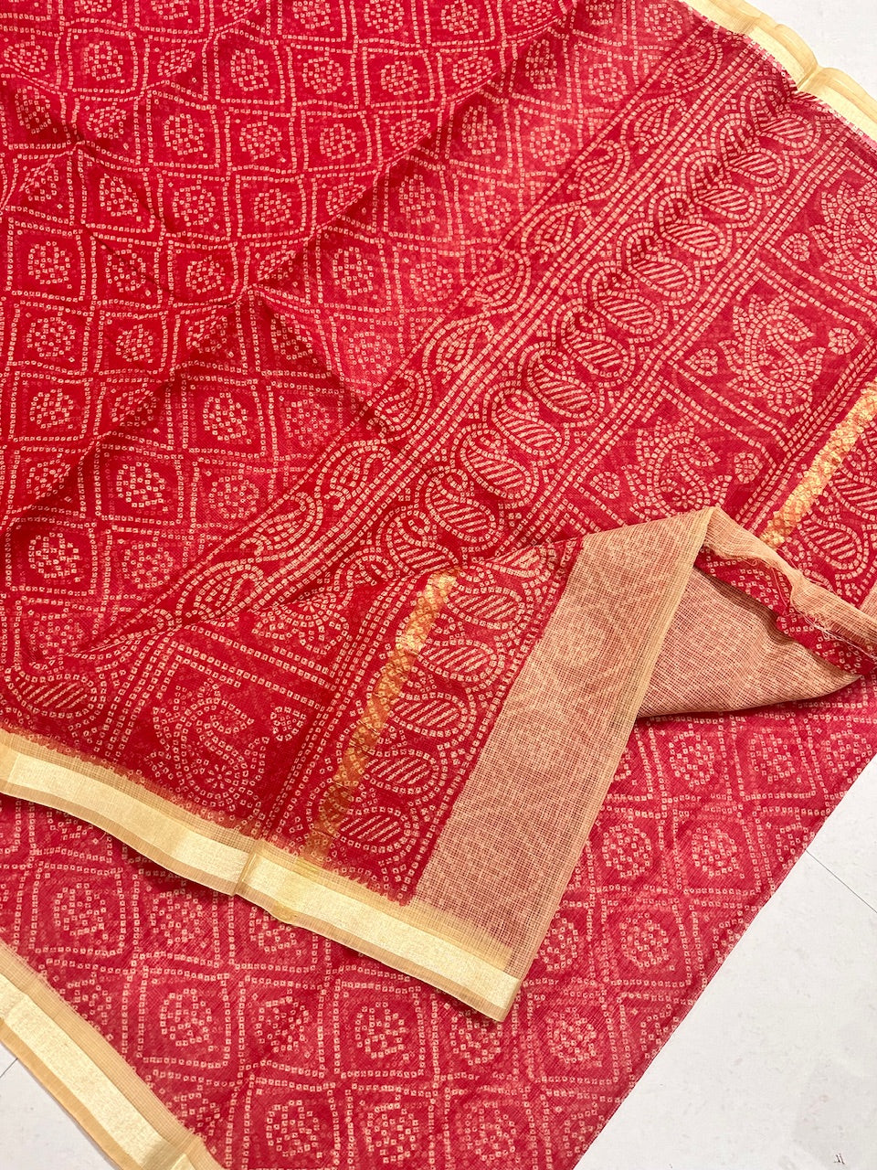 HandBlock Bandhini Printed Kota Cotton Doria Saree