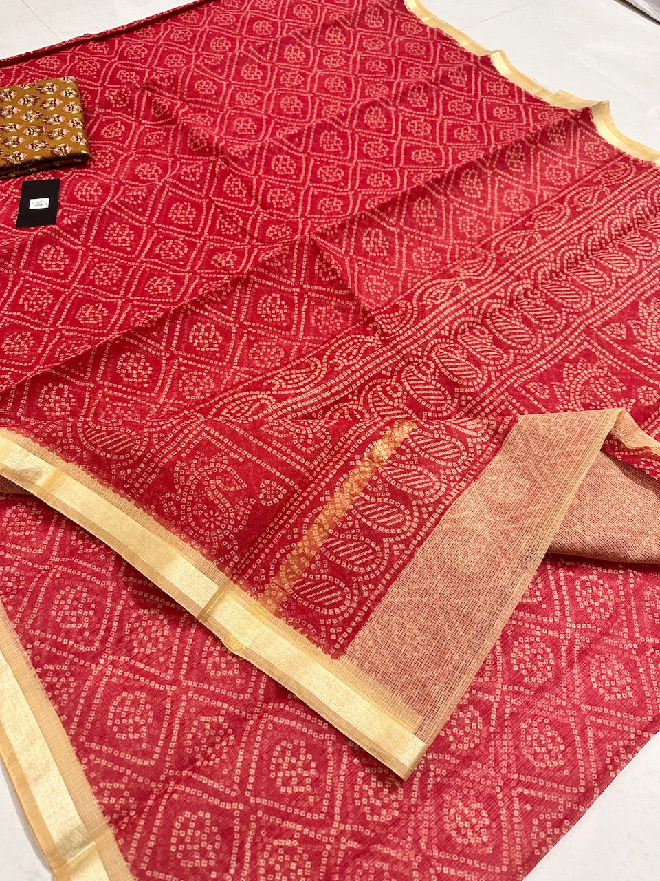 HandBlock Bandhini Printed Kota Cotton Doria Saree