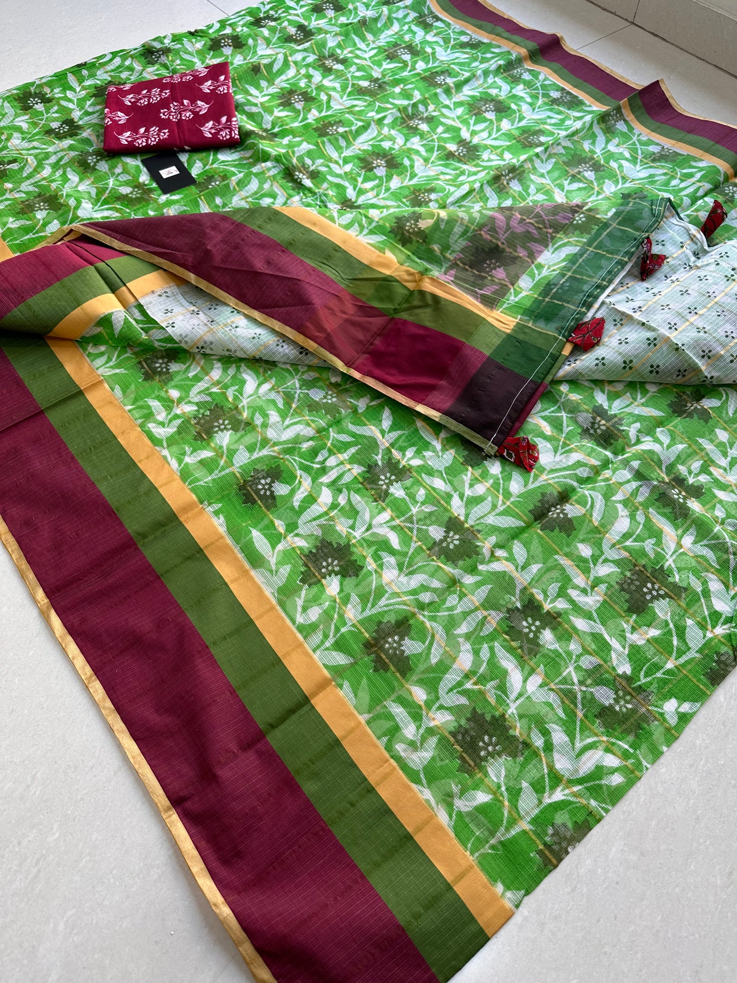 Pure HandBlock Printed Kota Cotton Doria Saree