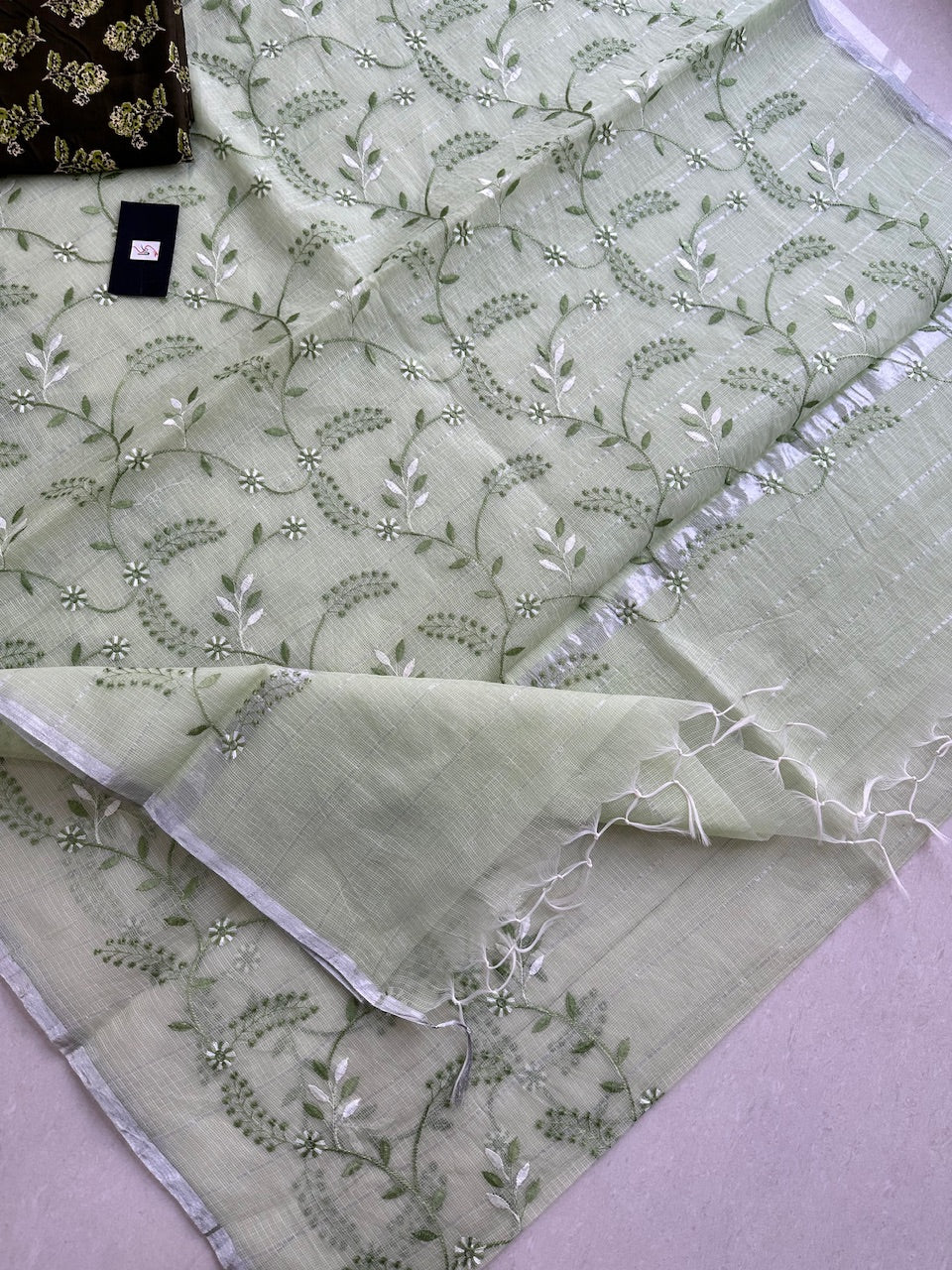 Embroidered Kota Cotton Doria Saree