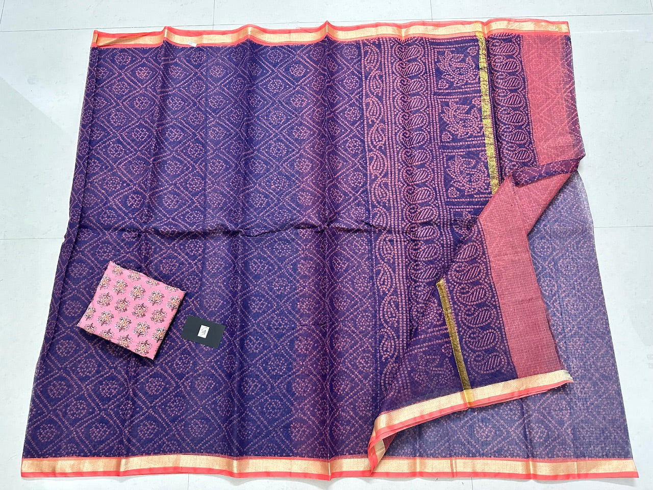 HandBlock Bandhini Printed Kota Cotton Doria Saree