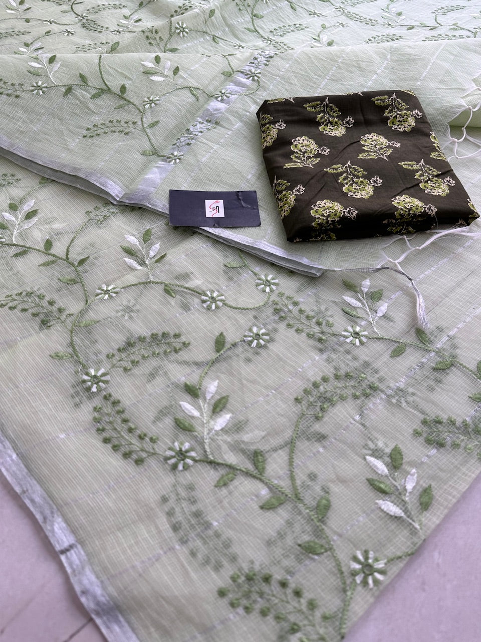 Embroidered Kota Cotton Doria Saree