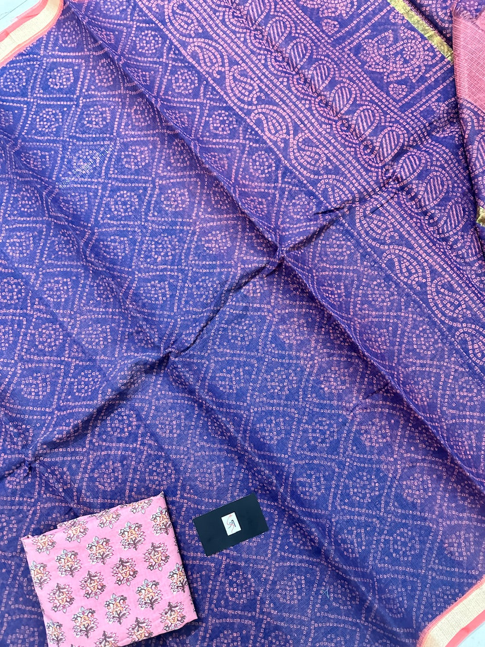 HandBlock Bandhini Printed Kota Cotton Doria Saree