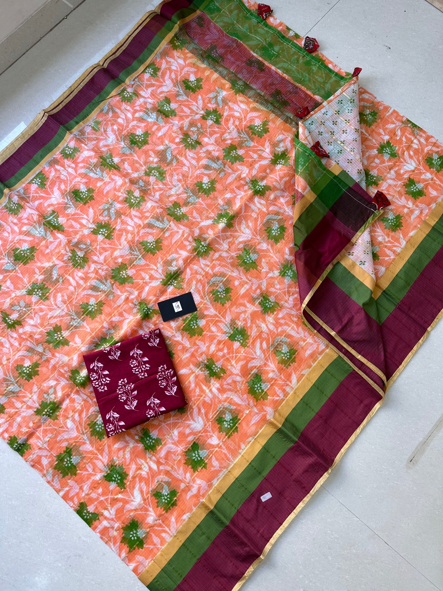 Pure HandBlock Printed Kota Cotton Doria Saree